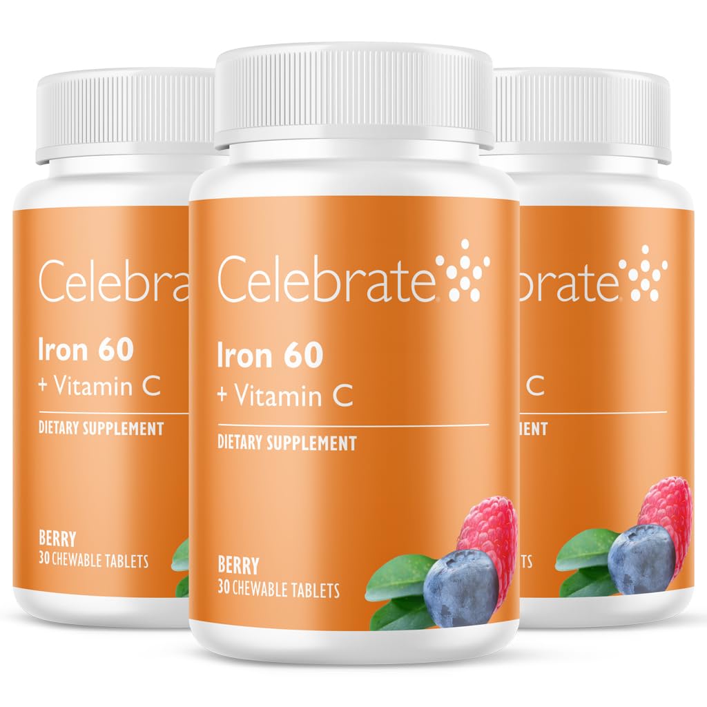 Celebrar Suplemento de Ferro Vitaminas com 60mg de Ferro e Vitamina C – Mastigadores de Berry para Pacientes Bariátricos, Bypass gástrico & Suporte Gastrectomia de manga – 30 Comprimidos para Manutenção de Saúde Pós-Cirurgia