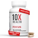 10X Health Focus Rhodiola Rosea - Suplementos Cérebro para Memória e Foco - 60 Cápsulas Foco Suplemento, Suplemento de Memória para Saúde Cérebro com Ginkgo Biloba, Huperzine A - Ginkgo Biloba Cápsulas