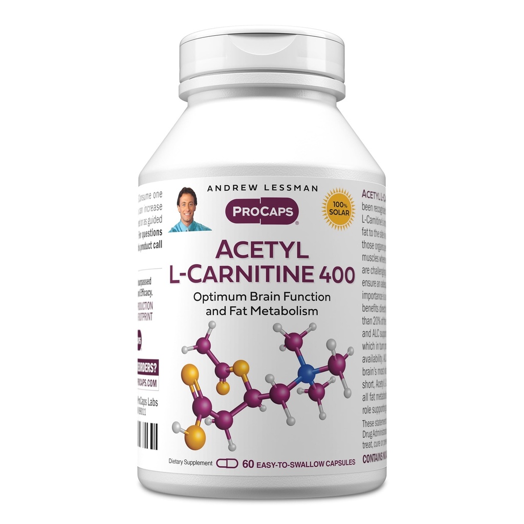 ANDREW LESTMAN ACETIL L-Carnitina 400 mg - 60 Cápsulas - Suporte para o Sistema Nervoso, Metabolismo de Gordura e Energia, Função Cérebro Saudável, Fluxo de Sangue Saudável para o Cérebro. Cápsulas fáceis de usar.