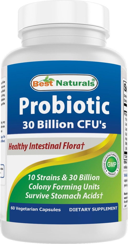 Melhores Naturals Probiótico 10 Strains & 30 Bilhões UFC Flora intestinal, 60 Cápsulas Veggie (60 Count of 1))