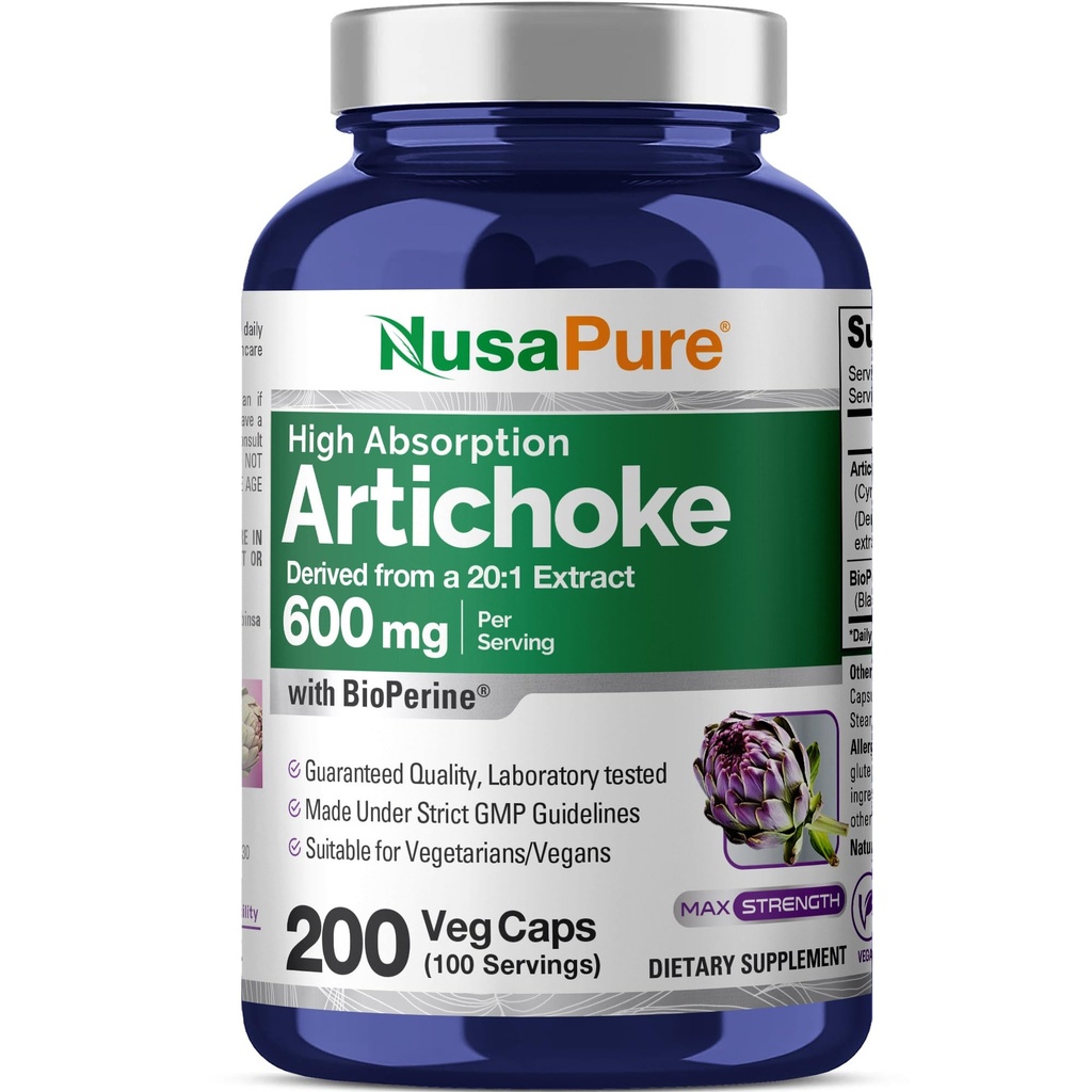 NusaPure Alcachofra 20:1 Extracto, 600 mg Equivalente a 12,000 mg 200 cápsulas de legumes (Não-GMO, sem glúten)