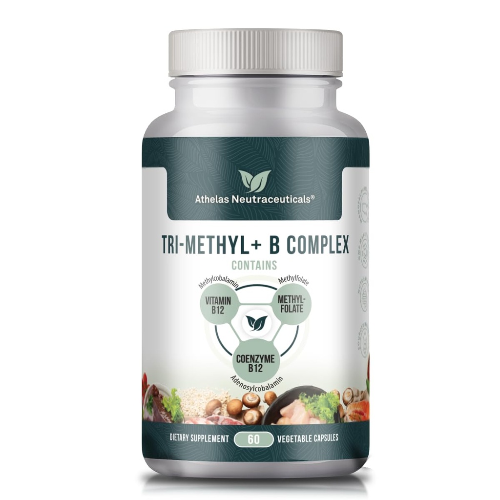 Tri-Metil+ B Complexo Metilado B Vitaminas - Espectro completo Metil B Complexo Suplemento Vitamina para MTHFR Suporte com Formas Ativas de B12 Metilcobalamina, Adenosilcobalamina e Metilfolato