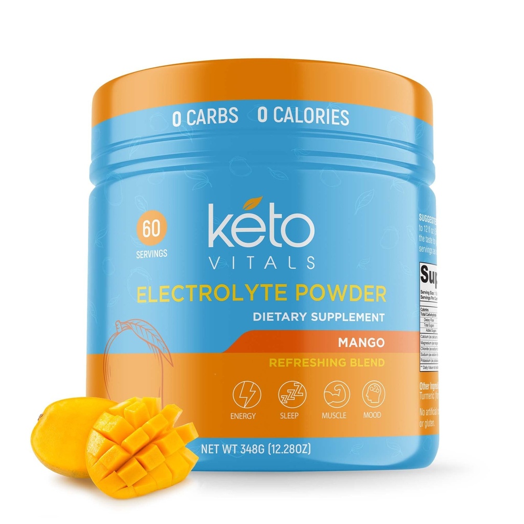 Keto Vitals Eletrólitos Pó Keto-Friendly Eletrólitos com Potássio, Magnésio, Sódio, Cálcio Keto Eletrólitos Suplemento Energia Mistura de bebida Sem Açúcar, Zero calorias, Zero carboidratos