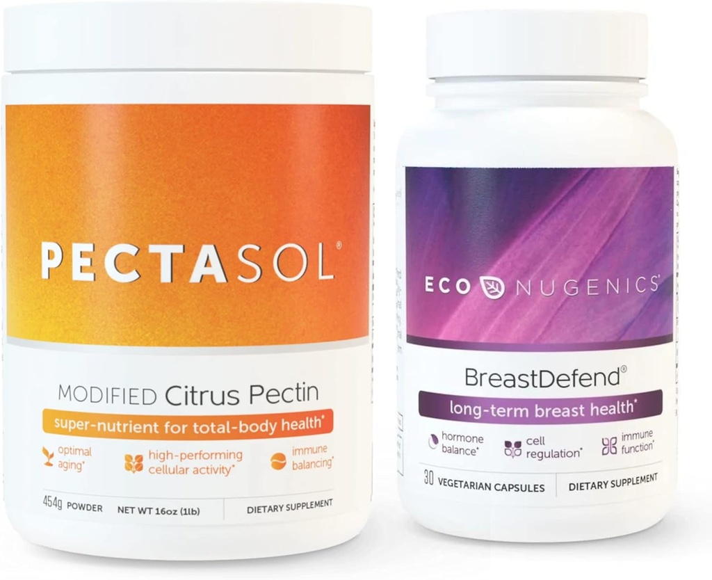 EcoNugenics Promove a saúde da mama e suporte celular - MamaDefender 30 cápsulas + PectaSol-C modificado Citrus Pectina 454 Grams Bundle