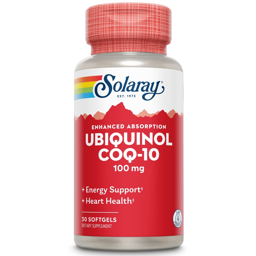 Solaray Ubiquinol CoQ-10 100mg Melhorado Absorção Softgels - Ubiquinol CoQ10 Suplemento para homens e mulheres, Coenzima Q10-30 Softgels