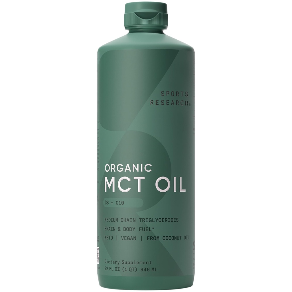 Pesquisa esportiva MCT Orgânico Óleo - Keto & Vegan MCTs C8, C10 de cocos - gordo ácido cérebro e combustível corporal, não-GMO & Gluten Free - óleo sem sabor, Perfeito em café, chá e proteínas Shakes - 32 onças