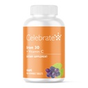 Celebre Vitaminas Suplemento de Ferro com Vitamina C - 30mg Ferro, 60mg Vitamina C, Vitaminas Bariátricas para Pacientes com SLS, Mangueira Vertical e Cirurgia de Bypass gástrico – Uva, 90 comprimidos mastigáveis