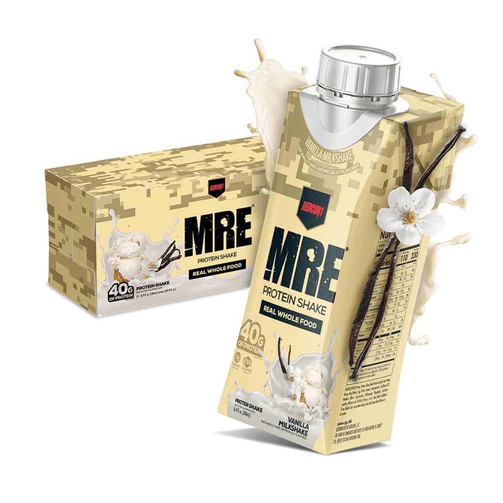 REDCON1 MRE Pronto para beber Shakes de proteína, Baunilha Milkshake - Bebidas de proteína com fontes de alimentos inteiros - Açúcar Free RTD Shake Formulado para abastecer atletas a qualquer momento (12 Pack)