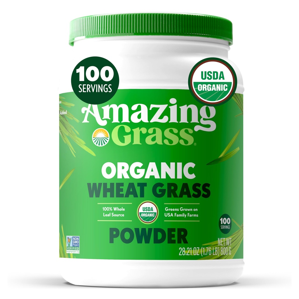 Pó de grama de trigo incrível: 100% de grama de trigo de folha inteira pó para energia, Detox e suporte de imunidade, Chlorophyll fornecendo verdes, 100 Servings