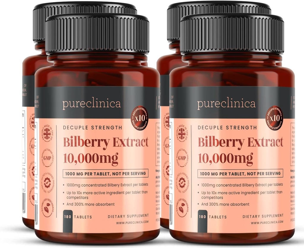 Extrato de mirtilo 10.000mg x 720 Comprimidos (4 frascos) - 10 X Mais antocianidinas por comprimido do que a maioria dos outros