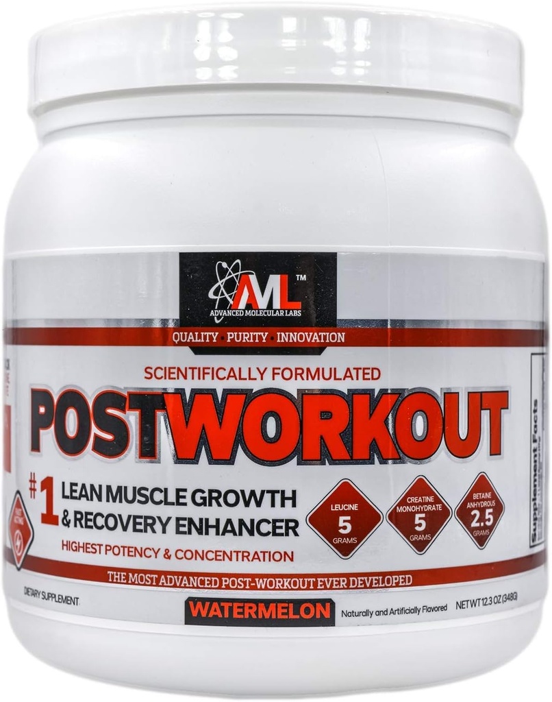 Advanced Molecular Labs - pós-treino em pó, crescimento muscular magro, potenciador de recuperação, muscle building pós treino recuperação bebida para mulheres e homens, melancia, 12,3 oz
