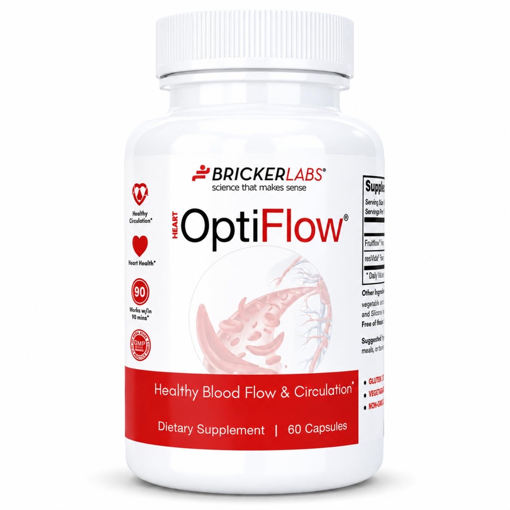 Laboratórios de tijolos OptiFlow circulação de sangue Vitaminas, Naturalmente suporta fluxo de sangue saudável, contém FruitFlow e resVida Trans resveratrol. Sangue Optimizer Suplemento 60 Cápsulas
