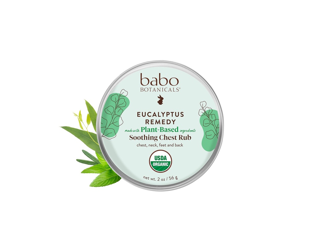 Babo Botanicals Eucalyptus Remedy Soothing Chest Rub - USDA Organic - Alivio calmante com óleos essenciais de eucalipto, lavanda e alecrim - Feita sem cânfora ou petróleo - Para idades 3+
