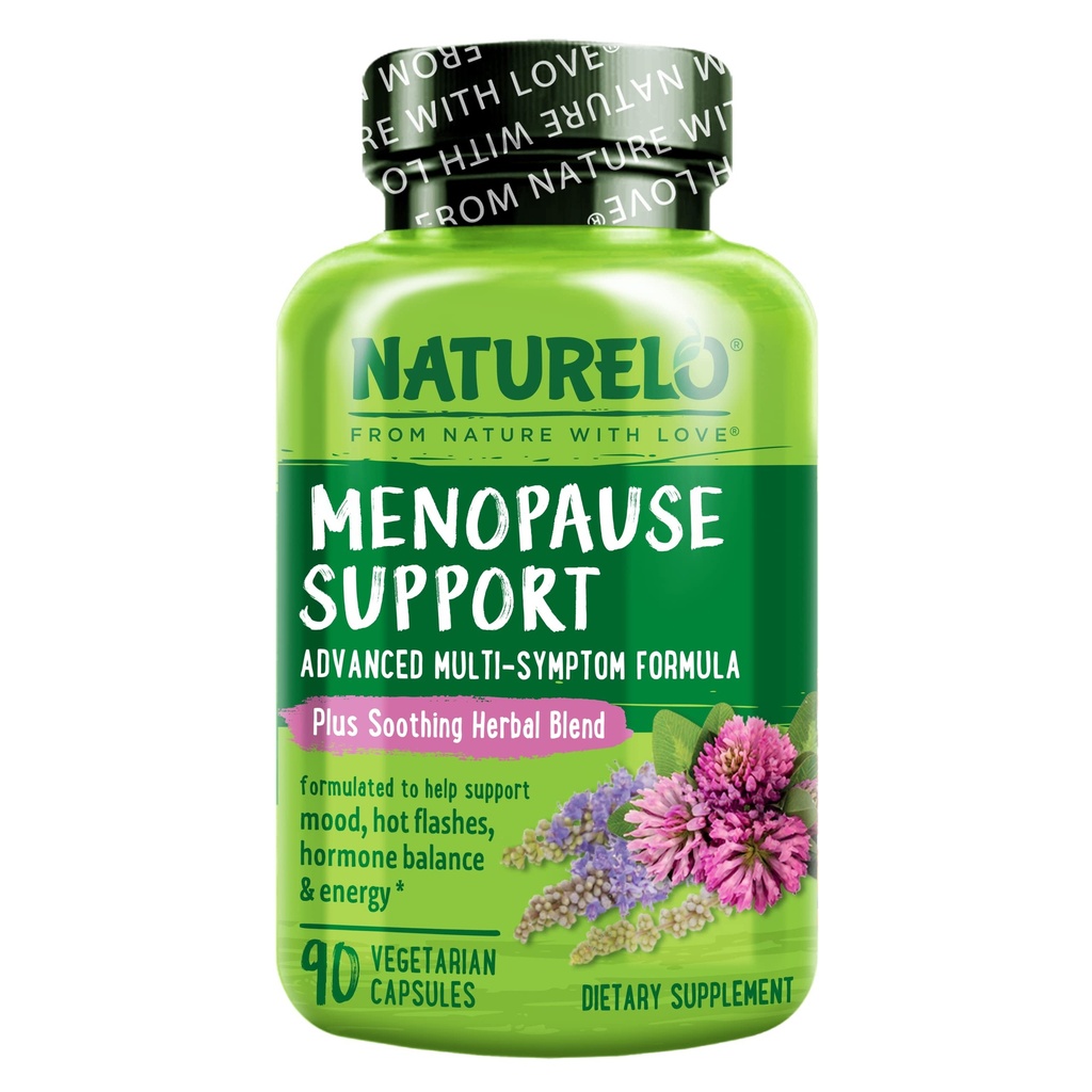 NATURELO menopausause Supplements for Women, Herbal Blend with Black Cohosh for Menopause Hot Flashes Advanced Estrogen Multi-Symptom Formula 90 Cápsulas
