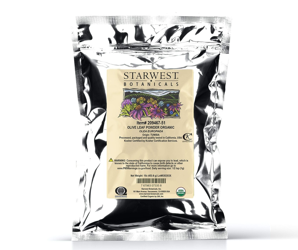 Starwest Botanicals Organic Olive Leaf Powder, 1 Libra