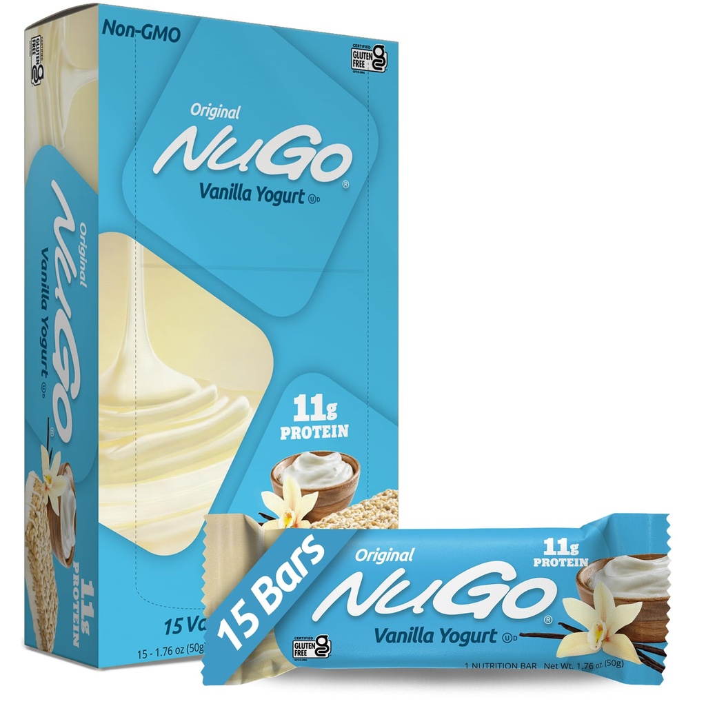 NuGo Protein Bar, Iogurte de Baunilha, 11g Protein, 170 calorias, sem glúten, 1,76 Cada, 15 Condes (Pacote de 1)