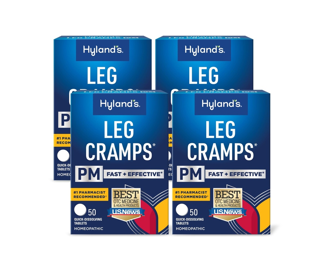 Cãibras de pernas de Hyland PM, alívio da perna noturna, bezerro e pé Cãimbras, 50 comprimidos de dissolução rápida 4-Pack (200 Total)