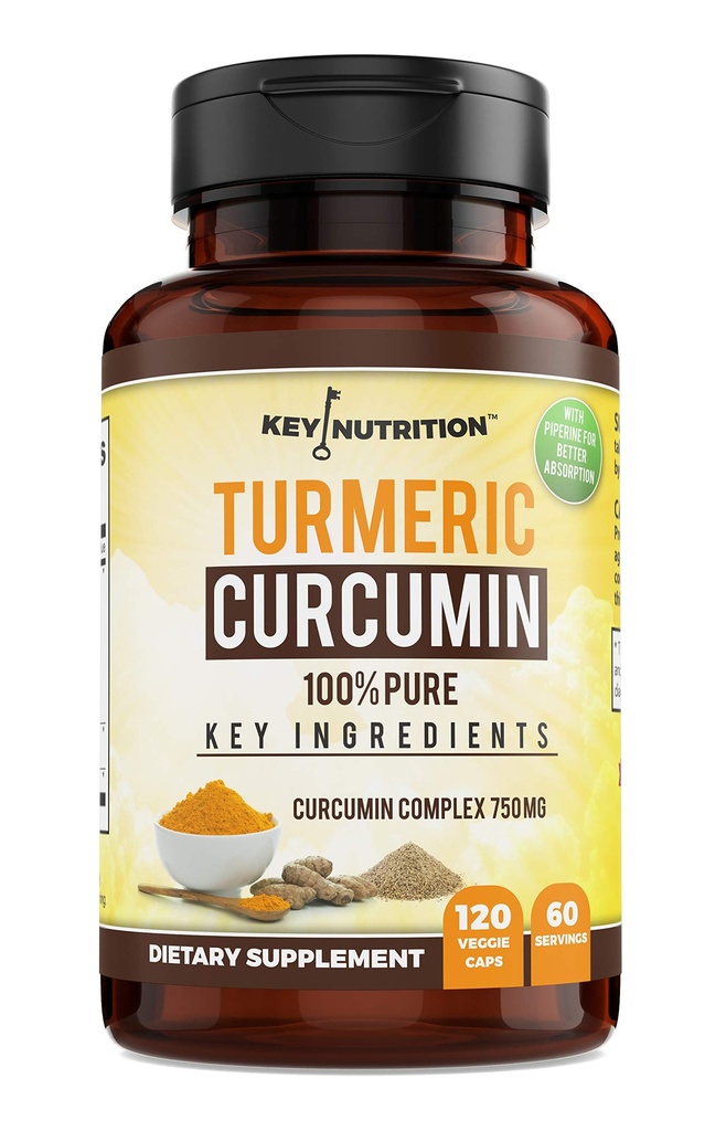 Complexo de Curcumina Turmérica com Piperine, 100% Pure - 120 Cápsulas