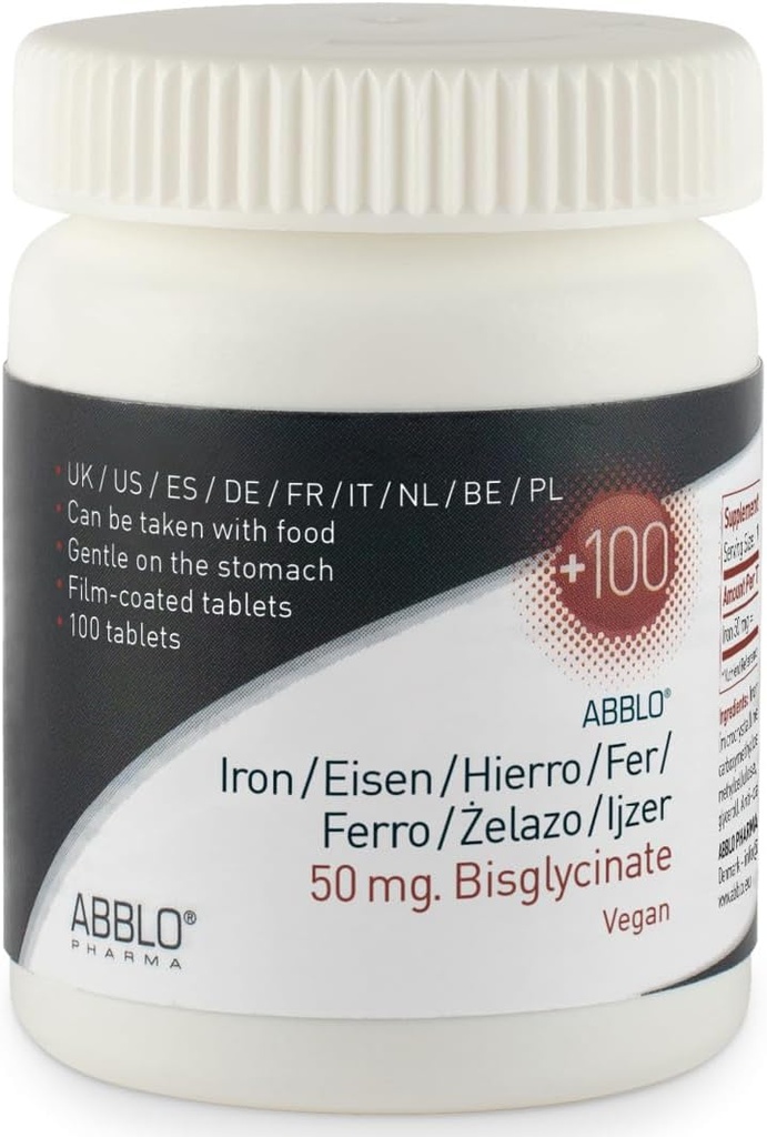 50mg. BISGLICINATO de ferro (100 Unidades) ABBLO é suave no estômago e pode ser tomado com alimentos.