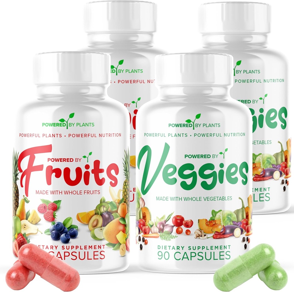 Suplemento de frutas e legumes diários - 360 Cápsulas para 60 dias, Superalimento sem OGM e glúten com vitaminas naturais - Alimentado por plantas, 4-Pack