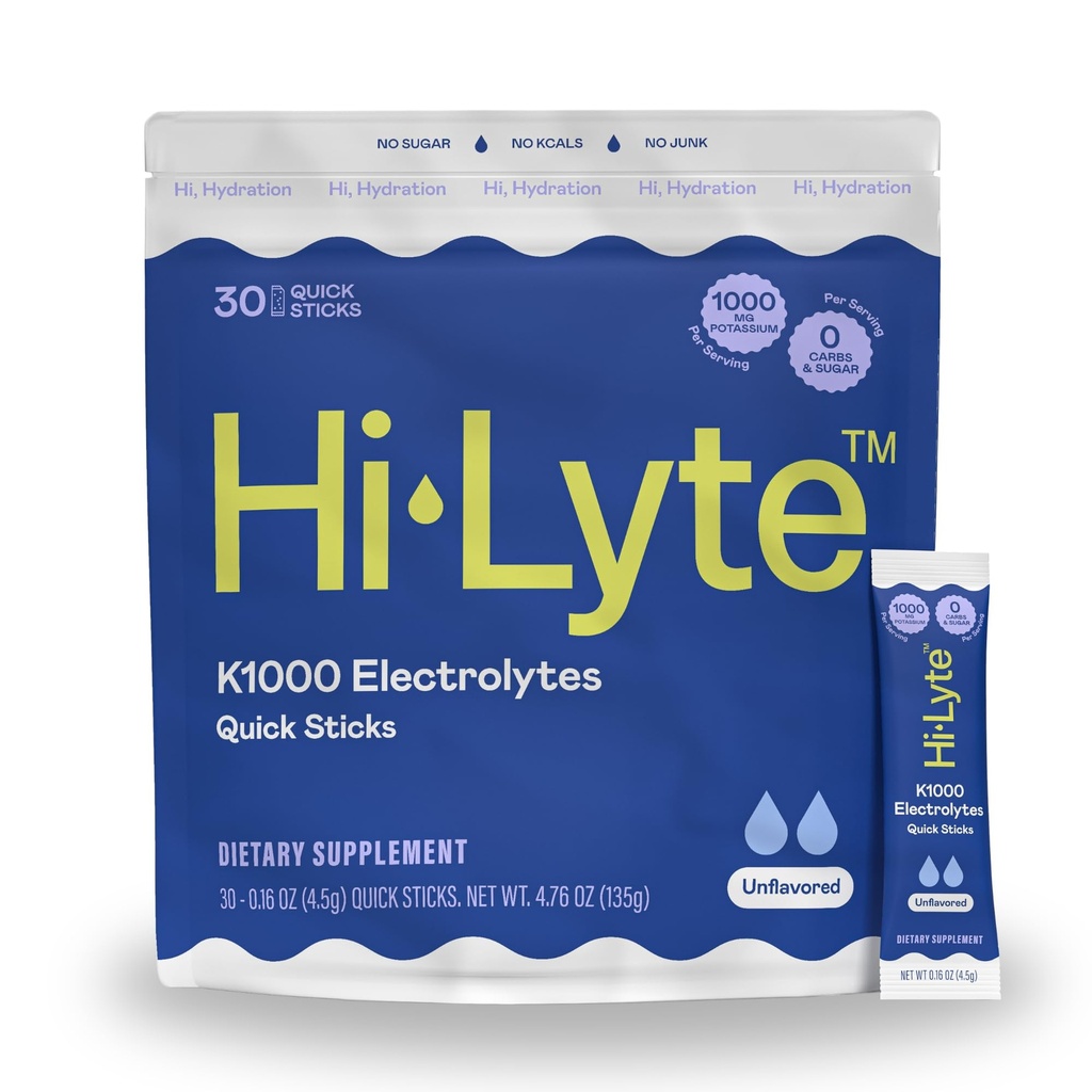 Hi-Lyte K1000 Electrolytes Sticks Keto sem sabor e desempenho, 30 Servings