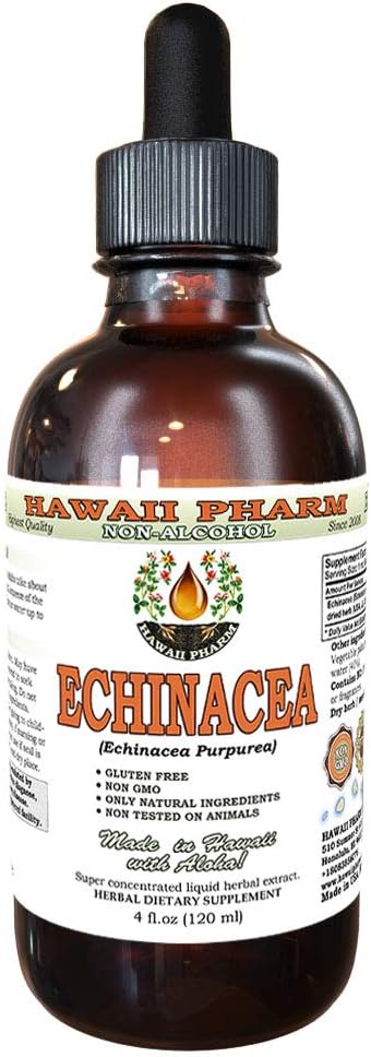 Echinacea extrato líquido sem álcool, Echinacea orgânica (Echinacea Purpurea) Glicerite de ervas secas Hawaii Pharm Natural Herbal Supplement 4 oz