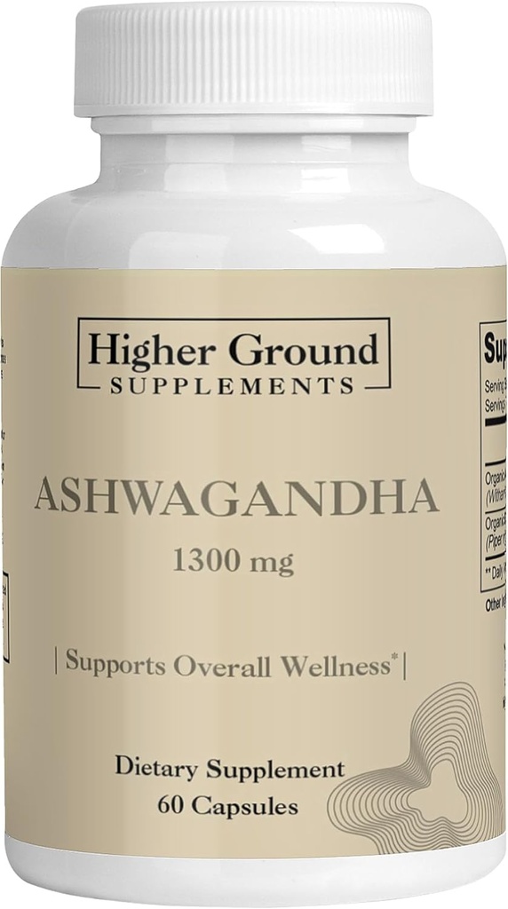 Ashwagandha com pimenta preta Suplemento de ervas para alívio do estresse, melhoria do humor, sistema imunológico, função cognitiva, regulação do hormônio