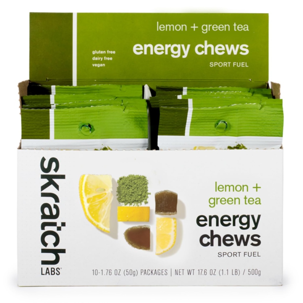 Skratch Labs Energy Chews Gummies for Running, Cycling, and Sports Performance - Gel Alternative - Matcha + Lemon (10 Pack) - Gluten Free, Vegan