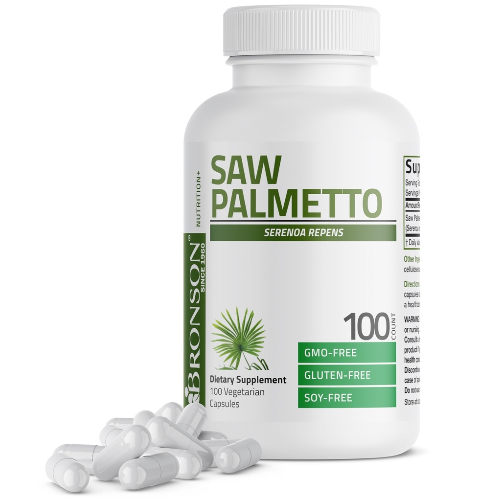 Bronson Saw Palmetto Força Extra Suporta Função de Próstata Saudável e Apoio à Saúde Urinária - Não OGM, 100 Cápsulas Vegetarianas