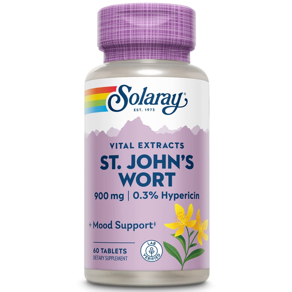 SOLARAY St. Johns Wort Aerial Extract One Daily 900mg, Standardized w/ 0,3% Hypericin for Mood Stability & Brain Health Support, Non-GMO 60 Servings