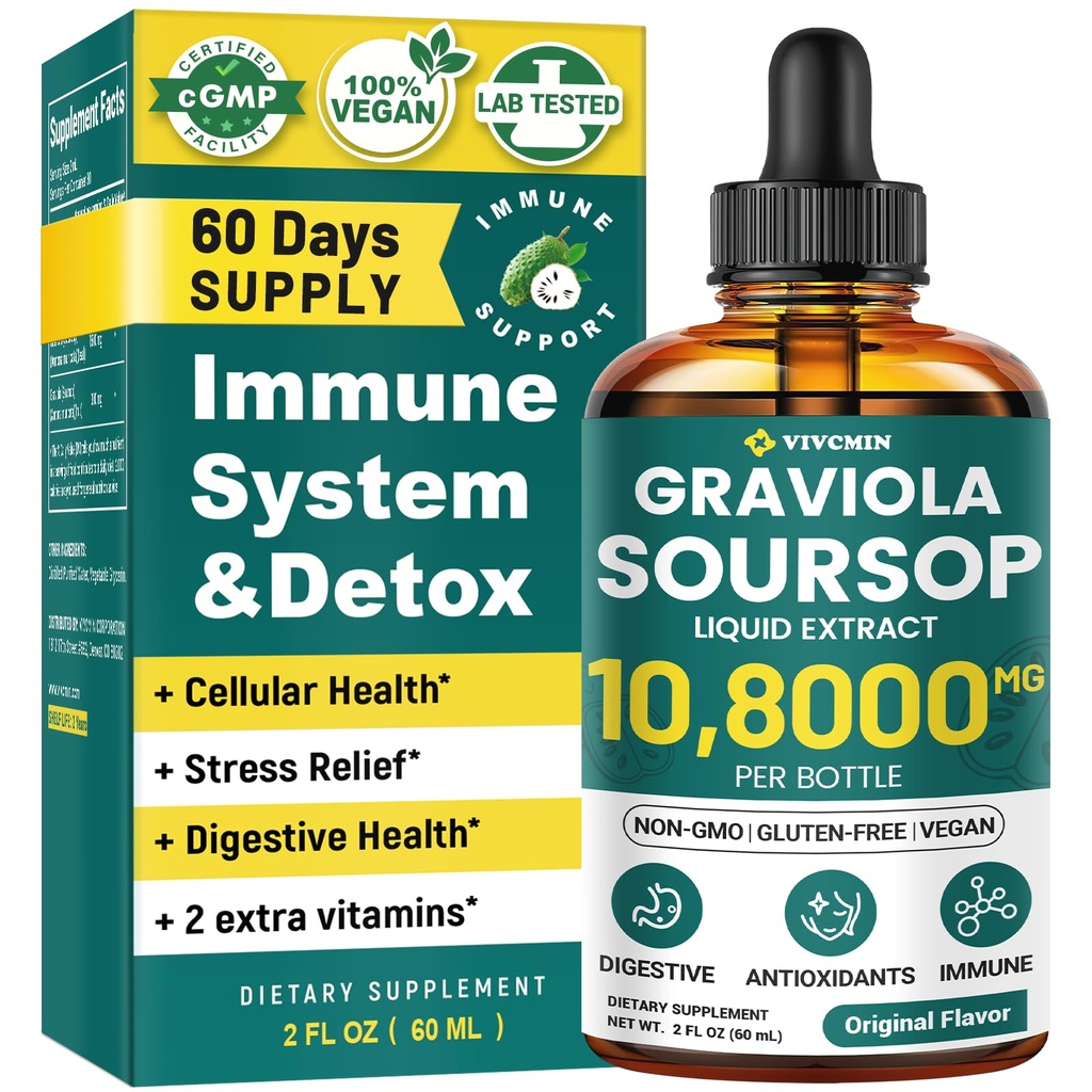 Graviola Soursop Leaf Extract Liquid - Soursop Bitters Líquido, Immune de suporte, Relaxar, Fígado e Sono
