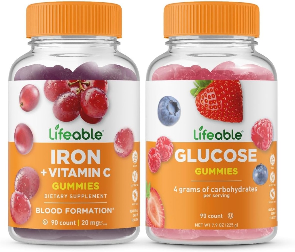 Ferro vivo com vitamina C + Glicose, chicletes Bundle - Grande degustação, Suplemento Vitamina, Sem glúten, GMO livre, chiclete mastigável