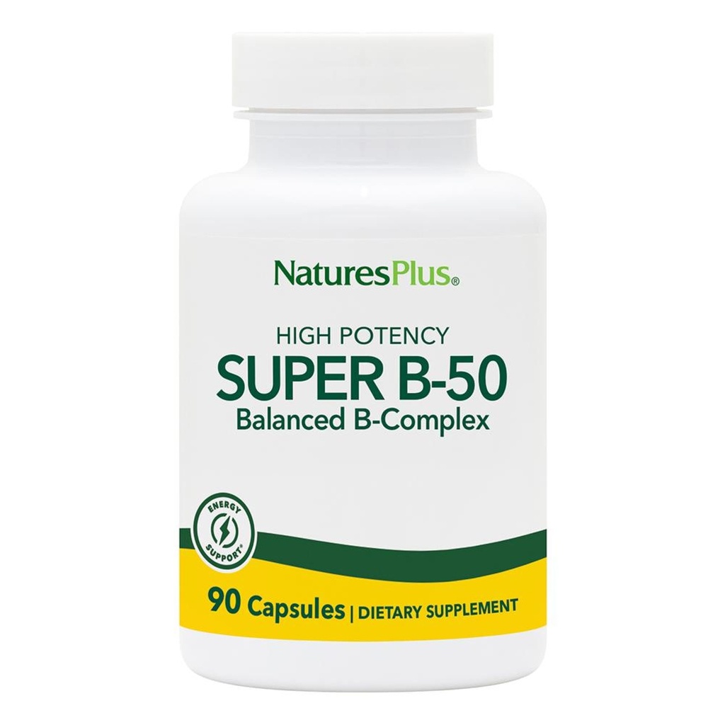 Naturezas Plus Super B50-90 Cápsulas Vegetarianas - Suplemento Vitamina Complexo de alta potência B - Brain & Energy Booster - Gluten-Free - 90 Servings