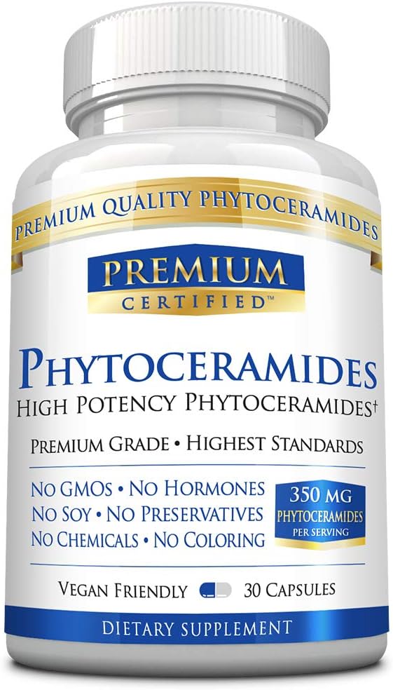 Fitoceramidas 350mg de 100% trigo -Vitamina A, C, E e D3 - Reverse envelhecimento da pele, Replenish Moisture & Reparação da pele - 100% Puro Natural - 30 Cápsulas - Vegan Friendly