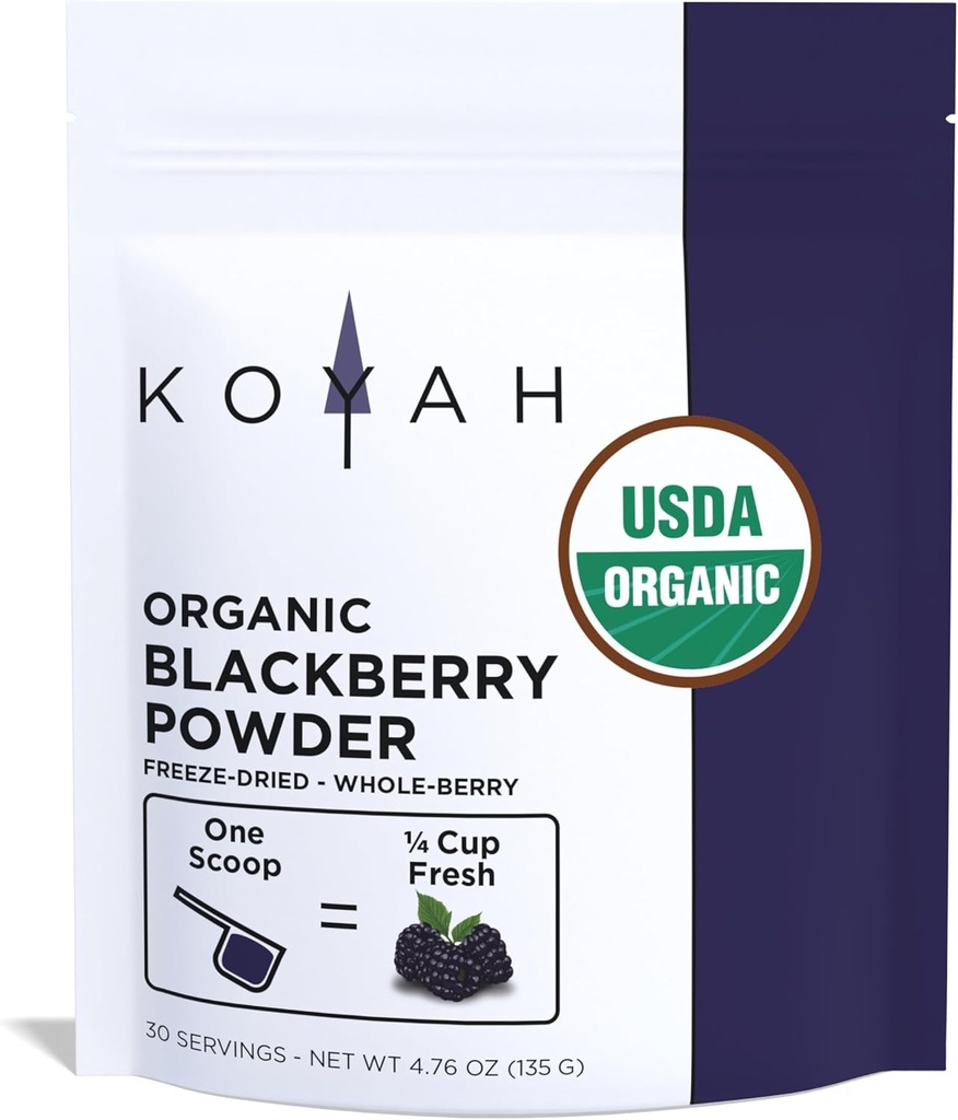 KOYAH - Orgânico BlackBerry Pó: 30 Servings (1 Scoop = 1/4 Copa Fresco): Freeze-Seco, Pó de cerveja inteira, cru