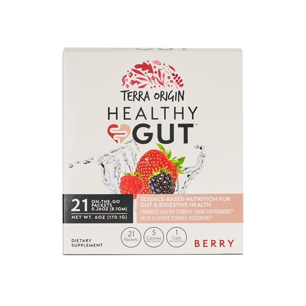 TERRA ORIGIN Pacotes de vara de gut saudável, L-Glutamina, Elo Slippery, Aloe Vera, Extrato de raiz de alcaçuz, Gut Saúde, Suporte Digestivo, Reparo de gut Leaky, Função imunitária, Em curso, 21 Ct, Berry