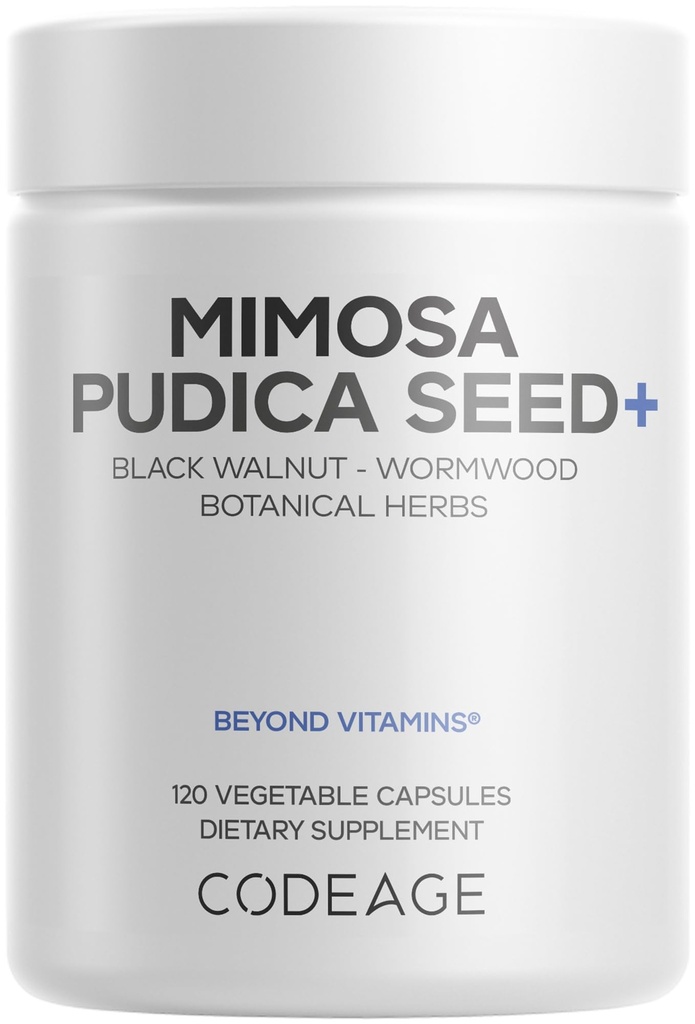 Codeage Organic Mimosa Pudica Seed Capsules - Mimosa Pudica Seeds Supplement - Black Walnut, Craves, Vidanga, Neem, BioPerine - Tudo em Um - Pílulas vegetais sensíveis - Não-GMO & Vegan - 120 Cápsulas