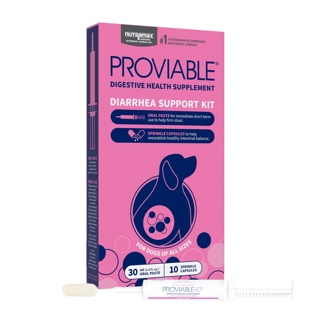 Nutramax Probióticos Proviáveis para Cães, Kit de Suporte Diarréia, Suplemento de Saúde Digestiva com Múltiplas Deformações de Bactérias, Mais Prebióticos, Caulim e Pectina, 30 ml Pasta e 10 Cápsulas