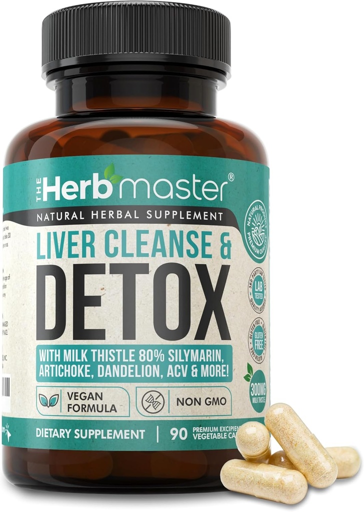 Nora Ross Herbmaster Liver Cleanse Detox & Repair – 27-in-1 Suplemento de suporte de fígado de ervas para homens e mulheres – Suplemento de cardo de leite w / Extrato de Articoke, cholina, zinco e raiz de dente-leão – 45 Servings
