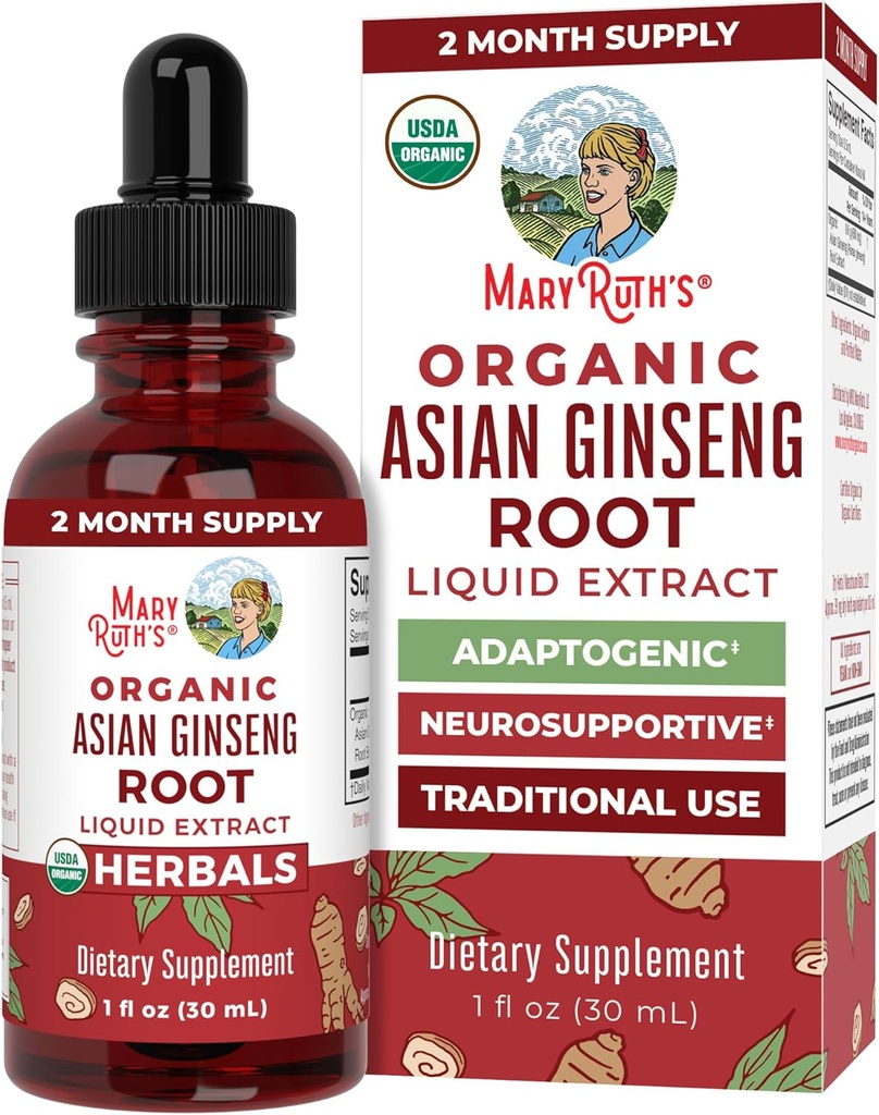 MaryRuth Organics Herbal Supplement Drop, Antioxidante, Impulsionar Energia, Pacote de 1, Raiz Ginseng para Vitalidade, Suporta foco e resistência, Vegan, Não-GMO, Glúten livre, 1 Onça Fluída