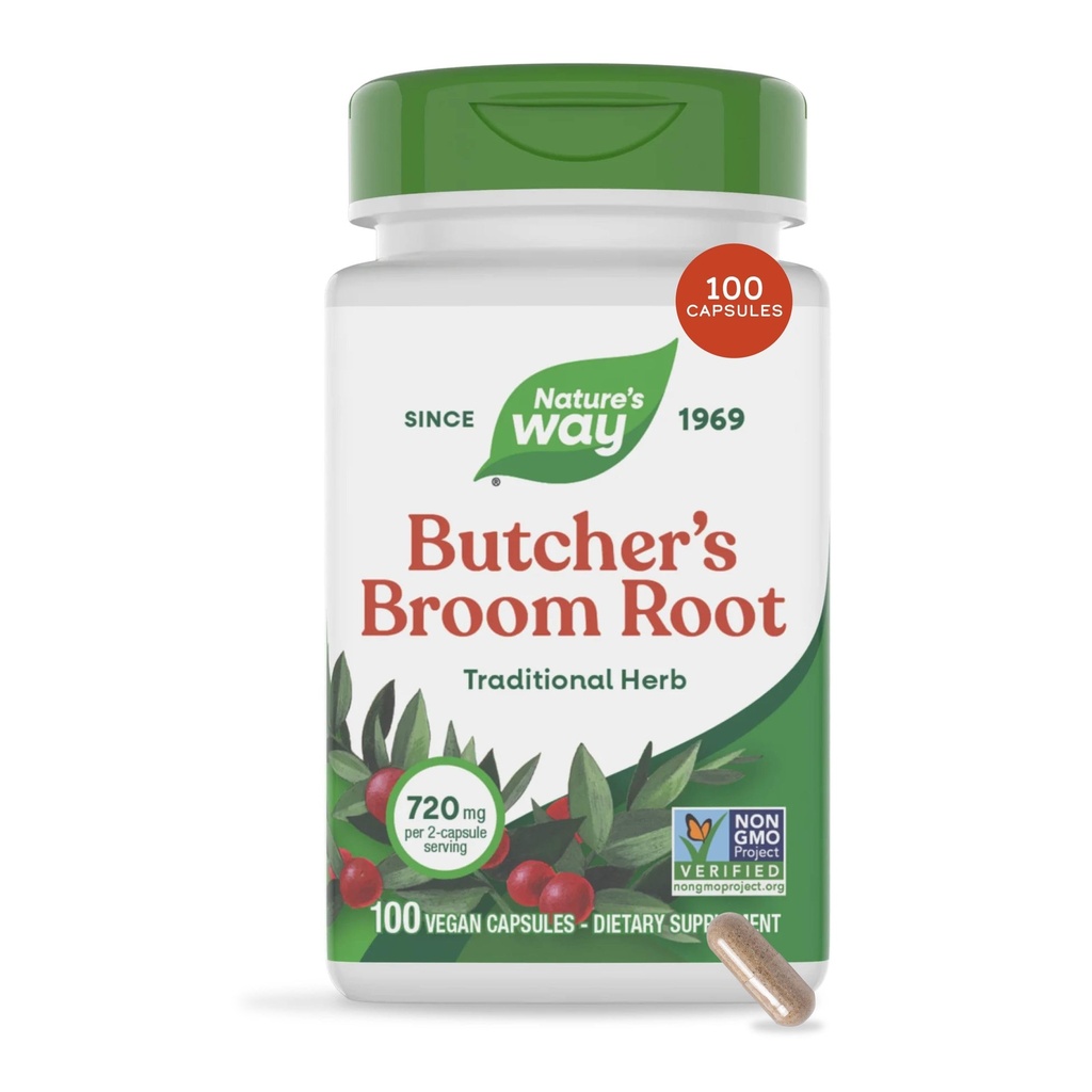 Broom da natureza caminho do açougueiro, Herb tradicional, 720 mg por 2 Capsule Serving, Projeto não-GMO verificado, 100 Vegan Cápsulas (Pacote Maio Vary)