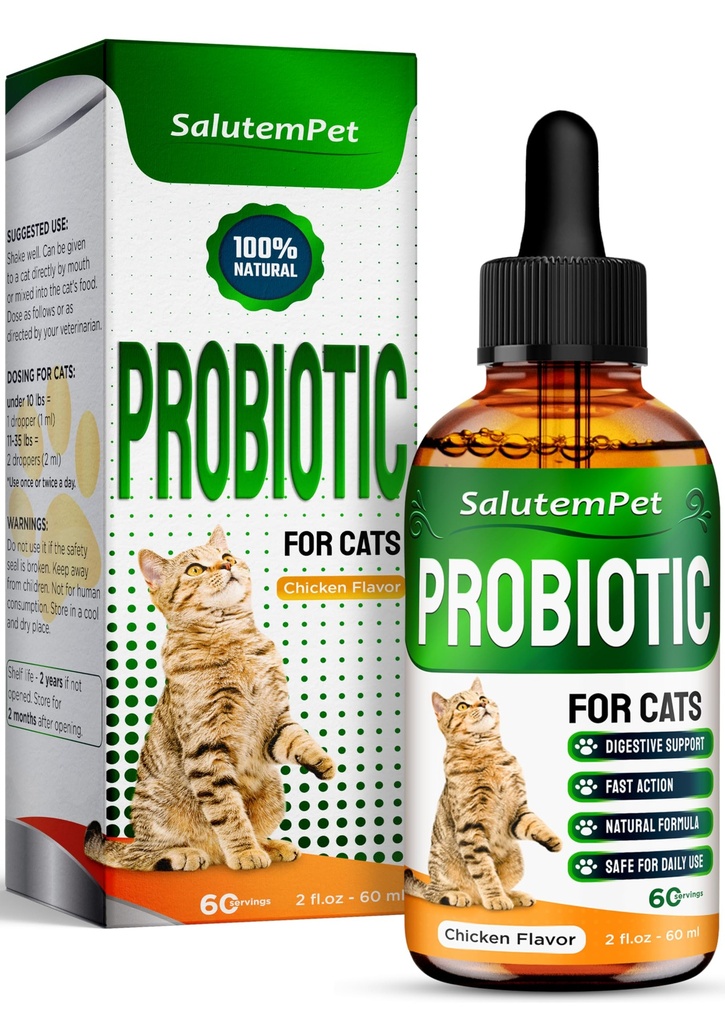 Probióticos para gatos para suporte digestivo – Gato Probióticos para gatos internos Ajuda com Cólica, estômagos irritados, Diarréia, Gás e Bloating – Prebióticos + Agradável sabor de frango dentro – 2 Oz