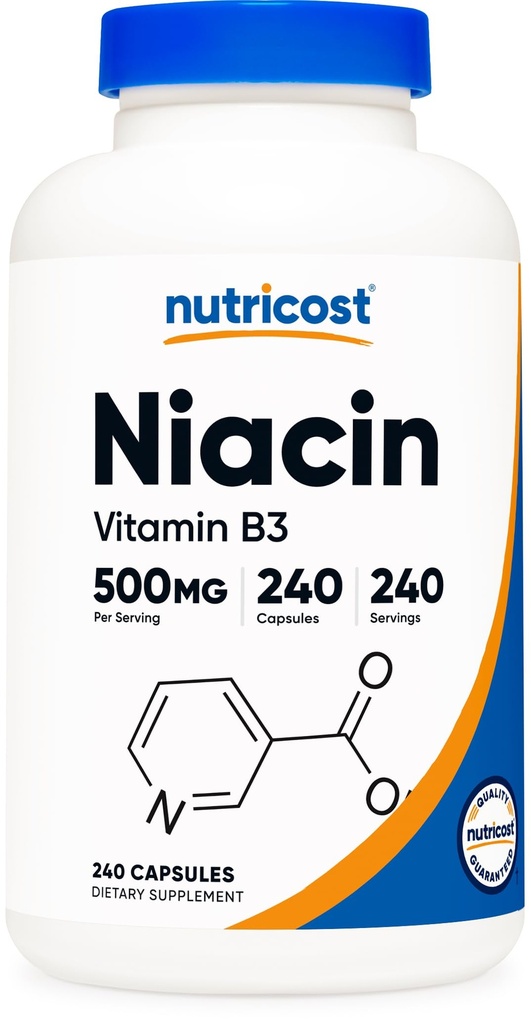 Nutricost Niacin (Vitamina B3) 500mg, 240 Cápsulas - com Flushing, Não-GMO, Sem glúten