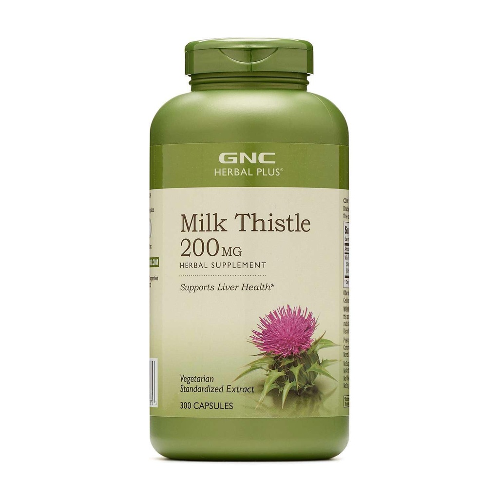 GNC Herbal Plus Leticle Thistle 200mg Suplemento, Vegetariano, Suporta função hepática saudável, 300 Servings