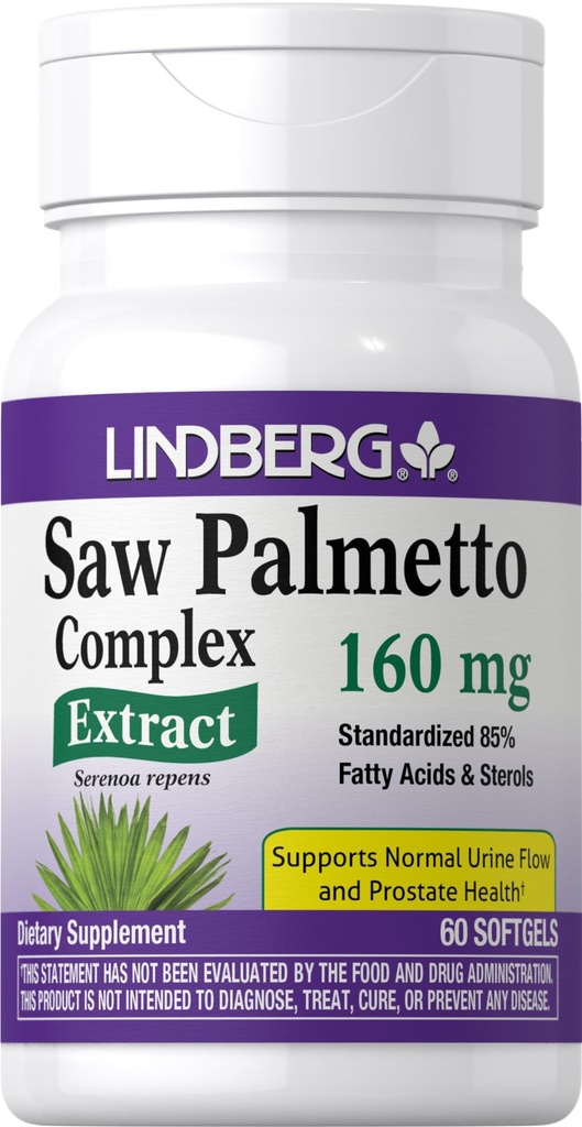 Lindberg Saw Palmetto Extract 160 mg 60 Softgels para homens e mulheres Suplemento padronizado , sem OGM e sem glúten