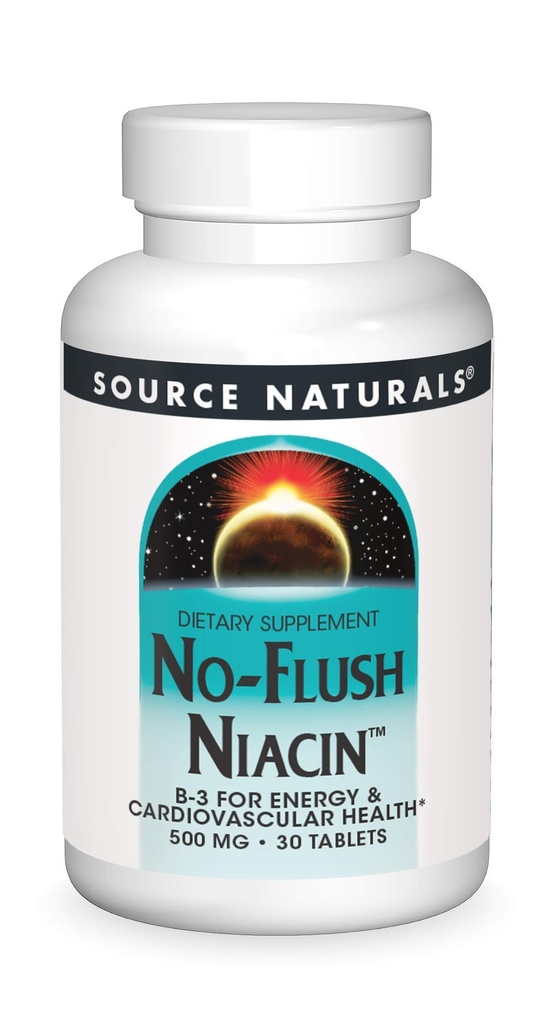 Fonte Naturals No-Flush Niacin, B-3 para Energia e Saúde Cardiovascular* 500 mg - 30 comprimidos