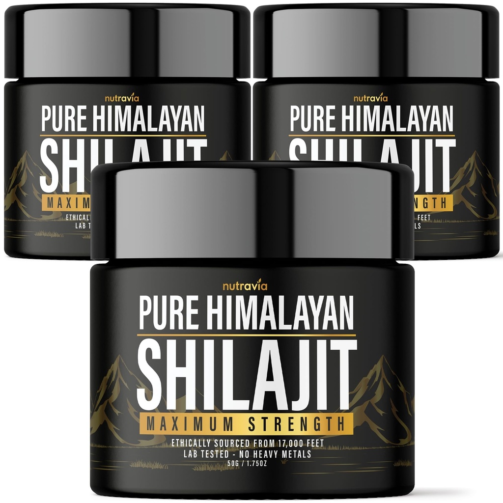 (3 Pack) Shilajit Puro Himalaia Resina Orgânica - Natural Authentic Lab fórmula testada para homens, mulheres - Sem metais pesados - 600mg Força máxima com 85+ Trace Minerals Golden Grade Shilajit Suplemento