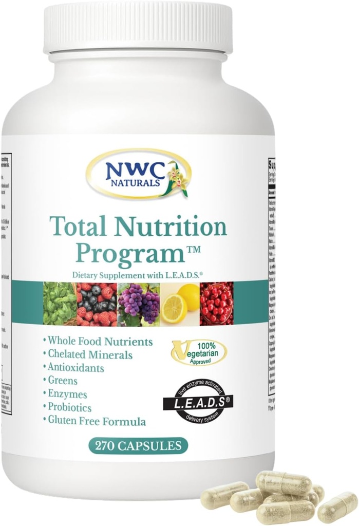 NWC Naturals Programa de Nutrição Total Multivitamin com Enzimas Plus Prebióticos e Probióticos Suplemento, Cuidado Completo para Homens e Mulheres, Vegetarian Natural Whole Food Vitaminas, 270 Cápsulas