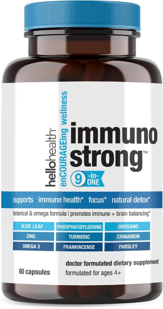 Suplemento diário de suporte imune imunoforte 10-em-1 Imunidade Vitaminas com Imune Booster Orégano, Folha de Oliva, calmante antioxidante Omega 3, Curcumina Acúrmica e Zinco Vitaminas para Adultos e Crianças -60 ct