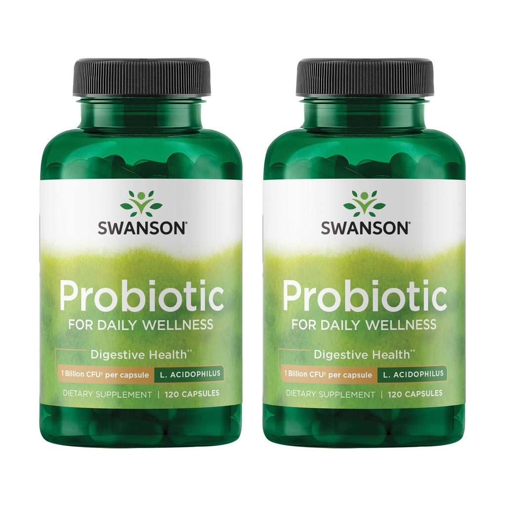 Swanson Probiótico - Suplemento digestivo de saúde w/ 1 bilhão UFC por cápsula - Fórmula Natural de Apoio à Regularidade do intestino e Bem- estar Diário - (120 cápsulas) (2 embalagem)